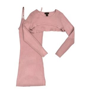 NWT House of Harlow 1960 Two Piece Ribbed Pink Sweater Dress XL